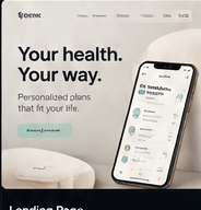 Health landing page and phone mockup.